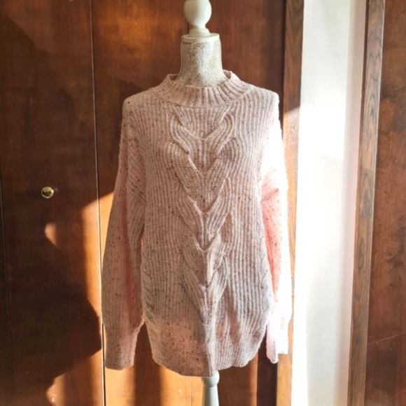 ADY P Chunky Sweater Knitted Braided Longsleeve Crewneck Light Pink Size L - Picture 1 of 14